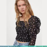 ราคา USED H&M - Black Floral Puff Crop Top | เสื้อครอปสีดำ สีม่วง เสื้อแขนพอง ลายดอก แขนยาว ระบาย สายฝอ แท้ มือสอง (28479809599)