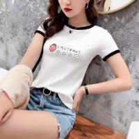ราคา เสื้อครอปคอกลมแขนสั้นขาวแถบดำ สกรีนลายสีสดใส เนื้อผ้านุ่มใส่สบาย พร้อมส่ง (42650830041)