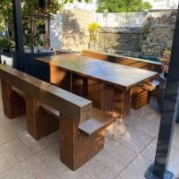 ราคา ชุดโต๊ะสนามลายไม้ แบบพนักพิง ชุดโต๊ะสนาม รุ่น Montri2023 (18690151809)