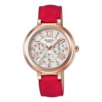 ราคา Casio Sheen นาฬิกาข้อมือผู้หญิง สายสหนังแท้ รุ่น SHE-3034GL-7B - สีแดง (1670509953)