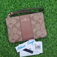 ราคา New!!! ลายซี คล้องมือ S 1 ซิป Coach Coach F58035 Signature Corner Zip Wristlet สีน้ำตาลลายซี ขอบน้ำตาล อะไหล่ทอง (19411829183)