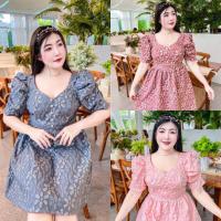 ราคา ชุดเดรสสาวอวบลายดอก แต่งกระดุม แขนย่น อก 36-40" / อก 42-46" (24025936882)