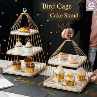 ราคา Violet Flamingo ชั้นวางเค้ก/ชั้นวางขนม Bird Cage Cake Stand จานลายหินอ่อนสุดหรู โครงสแตนเลสสีทอง (21242901186)