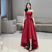 ราคา ❤ 2 0 5 ใหม่ด้านหน้าสั้นหลังยาวซาตินเกาะอกไวน์แดงสุ (29523342994)
