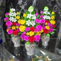 ราคา ( โปรโมชั่น ค่าจัดส่ง ราคาถูก )งานดอกไม้ดินปั้น แจกันเบญจรงค์ กุหลาบรวมสีความสูง 25ซม ราคาแจกันละ490 (28607620230)