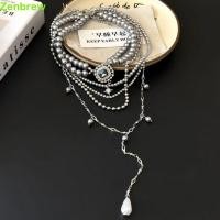 ราคา ZENBREW​ สร้อยคอมุกหลายชั้น,หลายซ้อนข้ามคริสตัลฝังสีเทามุกยาวพู่สร้อยคอ,ดาวจี้อินเทรนด์หรูหรากระดูกไหปลาร้าโซ่เครื่องประดับ (42968207203)