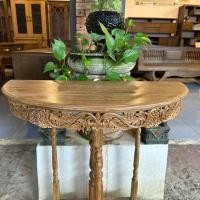 ราคา โต๊ะครึ่งวงกลม ไม้สัก ยาว 75ลึก38xสูง77cm ลายเถาองุ่น 4สีสวย ขานก ไม้สักแก่ โต๊ะแกะสลัก โต๊ะข้าง (29662298278)