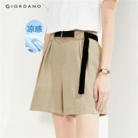 ราคา GIORDANO WOMEN Ice cooling half elastic waist pleated shorts 05404325 (26520962967)