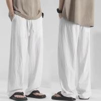 ราคา M-5XL 6 สี ผ้าลินินหลวมตรงขากว้างสีขาว Casual Plus ขนาดกางเกงขายาวผู้ชาย (25591929871)