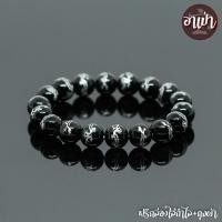 ราคา หินนิลดำ แกะสลักลายมังกร สีเงิน Onyx ขนาด 10 มิล หินแท้ 100% หินนิลกาฬ หินสีดำ หินมงคล (2914347083)