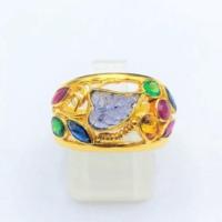 ราคา แหวนทองsize 53; แหวนทอง พลอยน้ำเงินใบไม้ ลายเถาวัลย์ พลอยแฟนซี A11050 (29073730503)