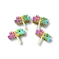 ราคา ขายส่ง ป้ายปักเค้ก happy birthday สีรุ้งอคริลิคเเบบหนา 100 ชิ้น/เเพ็ค (18758351450)