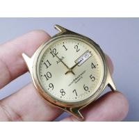 ราคา นาฬิกา Vintage มือสองญี่ปุ่น ALBA V743 7A00 ระบบ QUARTZ ผู้ชาย ทรงกลม กรอบทอง หน้าทอง หน้าปัด 35มม ตัวเรือนสแตนเลส (25444273995)