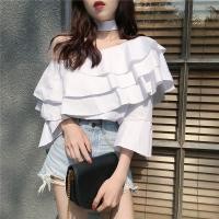 ราคา **พร้อมส่ง** เสื้อปาดไหล่สีขาว แถมโชคเกอร์สีขาวเข้่าชุด (1291362776)