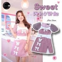 ราคา เดรสสีทูโทนแขนผ้ามุ้งลายจุด งานป้าย xs S M L (5678671801)