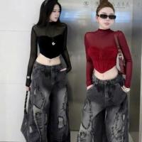 ราคา เสื้อยืดตาข่ายคอปก 3P ดีไซน์โค้งจับจีบและเครื่องรัดตัวตัดเย็บเพื่อ Embellish SECY Bodycon (42417751320)