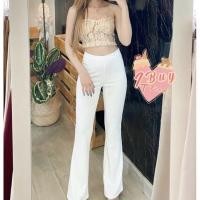 ราคา กางเกงขายาว เอวสูง ขากระบอก ทรงสวย สีขาว (9952574680)