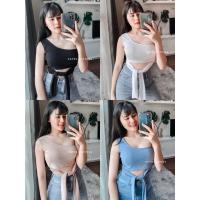 ราคา LP01 เสื้อปาดไหล่เบี่ยงผูกเอว ผ้าร่องเล็ก เสื้อปาดไหล่ข้างเดียวเดียว (6668129909)