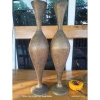 ราคา แจกันคู่เนื้อทองเหลืองตอกลายมือเก่า (27773322289)