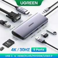 ราคา Ugreen ฮับ Type C 10 in 1 พร้อมการ์ดรีดเดอร์ 4K RJ45 HDMI VGA PD USB 3.0 3.5 มม. SD TF สําหรับ iPad 5 4 iPad Mini 6 MacBook Pro Air Windows แล็ปท็อป (4059590733)