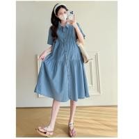 ราคา ชุดคลุมท้องเดรสยีนส์ปกเชิ้ต เดรสเชิ้ตสั้นผ้ายีนส์ ชุดให้นมเดรสเชิ้ตผ้ายีนส์ (41010271115)