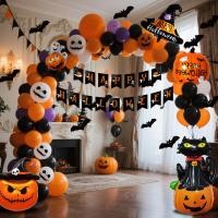 ราคา ลูกบอลลูน halloween 2025 Cross-Border ฮาโลวีนดึงบอลลูนธงชุด Ghost Festival สีส้มสีดํา Party Grimace หมวกแม่มดอุปกรณ์ตกแต่ง (43672481024)