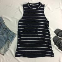 ราคา เสื้อคอเต่าแขนกุดลายขวาง สีกรม (6617366676)