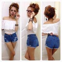 ราคา Oops กางเกงยีนส์ขาสั้น รุ่นสะกิดขาด ขาฟู (11653043383)