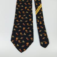 ราคา เนคไท มือสอง Salvatore Ferragamo Men's Silk Tie Floating Market Design Black Made in Italy (27092830056)
