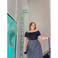 ราคา กระโปรงสาวอวบสีดำลายดอก (25365074219)