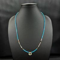 ราคา beautiful 1 pc natural tiny turquoise 1.5 mm beads with Turmaline and citrine crystal pendant necklace (41904606824)