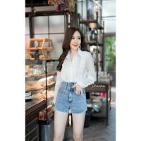 ราคา เสื้อแขนยาวคอเชิ๊ต ผ้าแก้วซีทรู แต่งแถบลูกไม้สวยๆ ผ้าดีไม่คันนะคะ ใส่สบาย (11000448983)