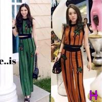 ราคา Set 2ชิ้น Kloset เสื้อครอป แขนกุดลายทาง มาพร้อมกางเกงขายาว เอวยืดสม๊อคหลัง (37271861)