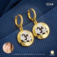 ราคา JNist E244 ต่างหูจานดาวหุ้มทองแท้ ต่างหูเพชรสวิส CZ ต่างหูห่วง ชุบทองไมครอน (10143833227)