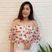 ราคา เสื้อครอปปาดไหล่ผ้ามุ้ง (7040496297)