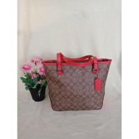 ราคา COACH F58294SV/Khaki/Bright Orangeกระเป๋า Coach tote หนังแคนวาส ลาย singnature (7638535989)