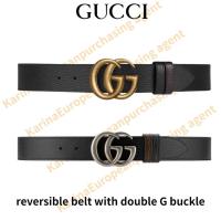 ราคา GUCCI Classic models reversible belt with double G buckle made in Italy men's cowhide belt (27814101251)