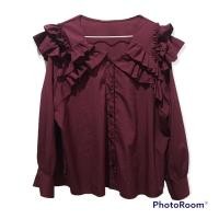 ราคา เสื้อเชิ้ตสาวอวบ วาเลนไทน์ สไตล์เกาหลี แต่งระบายช่วงแขน สีแดงเลือดหมู (13550676134)