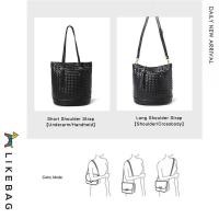 ราคา ❤ LIKEBAG กระเป๋าหนังแท้สานความจุขนาดใหญ่กระเป๋าทรงสี (28950400436)