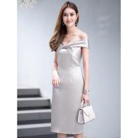 ราคา ชุดออกงาน/ชุดไปงานแต่งงานสีเทา เปิดไหล่ ทรงเข้ารูป กระโปรงสั้น (4911148457)