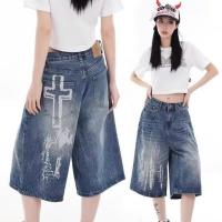ราคา EERSHENSHI Cropped Pants กางเกงยีนส์น้ําล้าง Hole กางเกงขาสั้นแฟชั่นแห่งชาติ Artistic อเนกประสงค์แฟชั่นใหม่ (27634206215)
