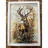 ราคา ภาพวาดกวาง ภาพวาดสัตว์ ภาพวาดสีน้ำ ขนาดA4 พร้อมกรอบกระจก แข็งแรงสวยงาม แขวนได้ตั้งได้ (42022819611)