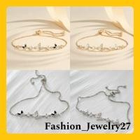 ราคา สร้อยข้อมือเชือกผีเสื้อสีทอง/เงินของผู้หญิงใหม่พร้อมพลอยสีดําและสีขาว (26292401805)