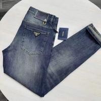 ราคา PRADA1250 กางเกงยีนส์สไตล์ใหม่ Stretch Wash Blue Straight Slim-fit Casual (44474990923)