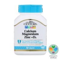 ราคา < พร้อมส่ง > 21st Century , Calcium Magnesium Zinc + D3 , 90 Tablets แคลเซียม แมกนีเซียม ซิงค์ และวิตามิน D3 (8914008349)