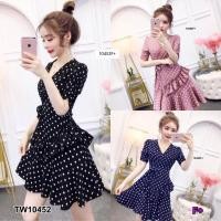 ราคา MM10452 เดรสลายจุดผูกไขว้หน้า polka dot tie front dressDress เดรสไขว้หน้า ลายจุดทรงผูกโบว์แบบไขว้หน้ (13469403978)