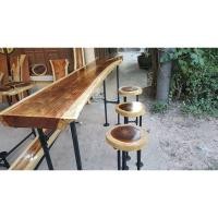 ราคา Pradoo'Siam ชุดโต๊ะบาร์ ไม้ธรรมชาติ โต๊ะบาร์ เก้าอี้บาร์ 3 ตัว รุ่น PS-49 ขนาด W30-40xL160xH105cm โต๊ะบาร์ยาว บาร์ลอฟท์ (7916431820)