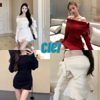 ราคา ส่งทันที Cici(NO. Z29802)เสื้อเเขนยาวไหมพรมปาดไหล่ ดีเทลเเต่งรูสอดโบว์ด้านข้างของปก แหวกข้างสายผูกตุ้งติ้งน่ารัก (24252976596)