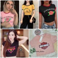 ราคา เสื้อครอปสกรีนลาย เสื้อครอปวินเทจ เสื้อเอวลอย (2758872575)