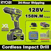 ราคา 【รับประกัน 5 ปี】RYOBI 128V สว่านไร้สาย สว่านกระแทก ความเร็วไร้สาย สว่าน ไร้สาย สว่านไฟฟ้า ไร้แปรงถ่าน แบตเตอรี่ 2 ก้อน (41019033991)